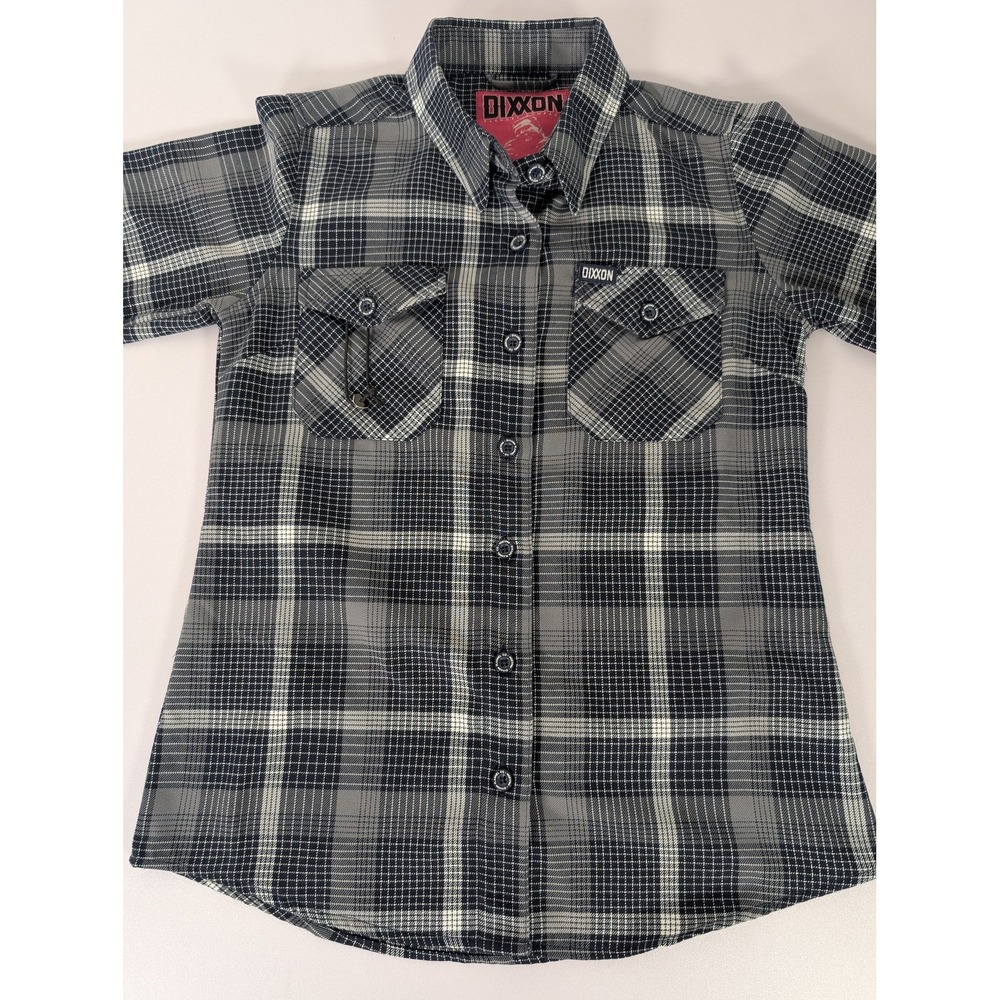Dixxon Flannel Shirt Womens Small Gray Black Paulson Plaid D-Tech Button Up Logo - Picture 11 of 15